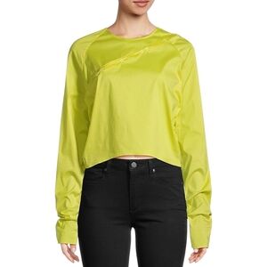 Ganni Boxy Crop Button Blouse in Yellow Green Sz 4